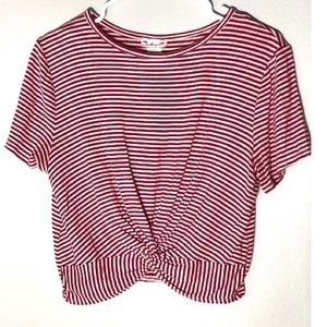 Red and White Stripped Crop Top w/ knot front